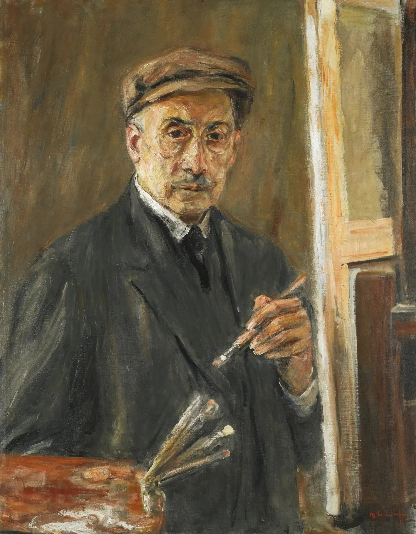 autoportrait portant un manteau à l'aide d'un pinceau et palette - Max Liebermann image 1 tableau peint à l’huile sur toile