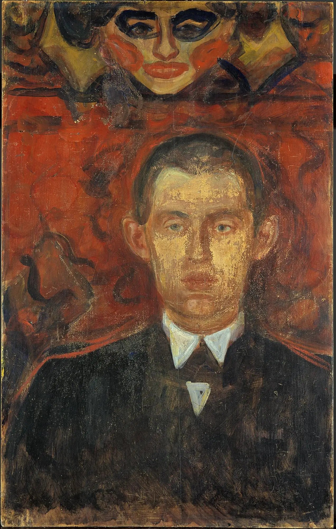 Autoportrait sous un masque de femme - Edvard Munch image 1 reproduction de peinture à l’huile