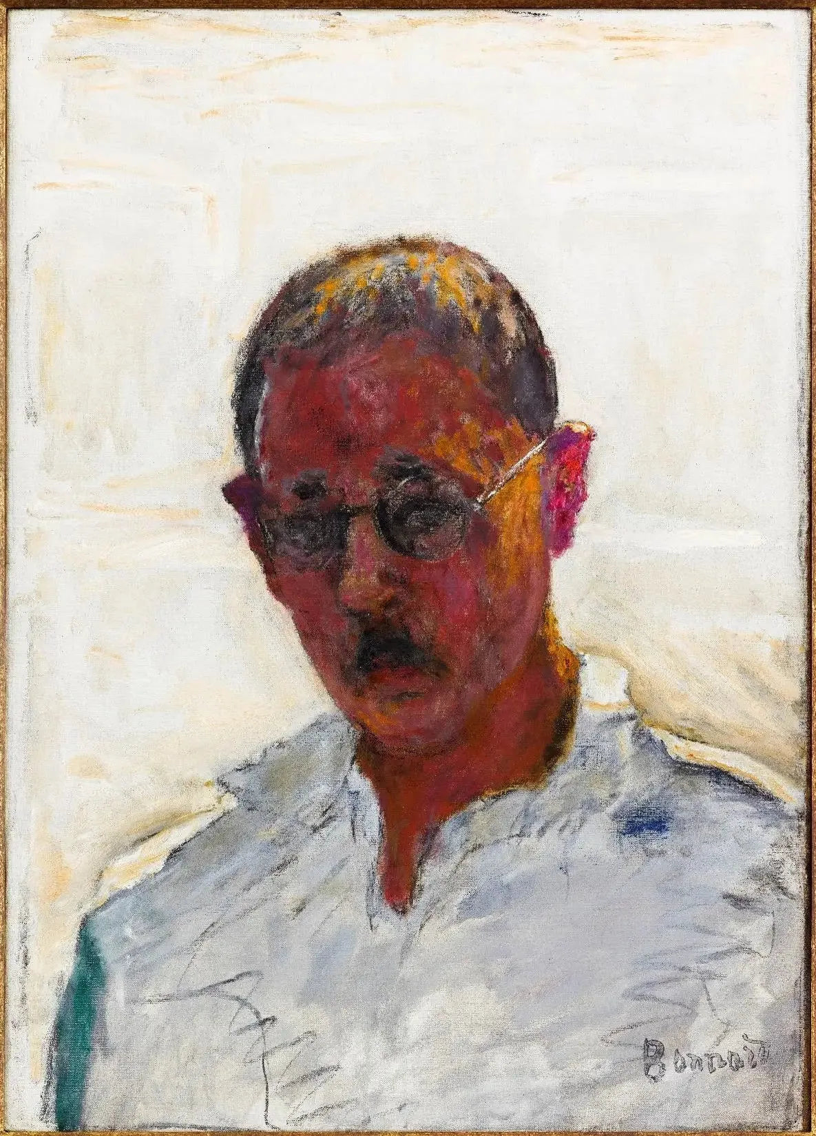 Autoportrait sur fond blanc, chemise col ouvert - Pierre Bonnard image 1 copie de tableau peinte à la main