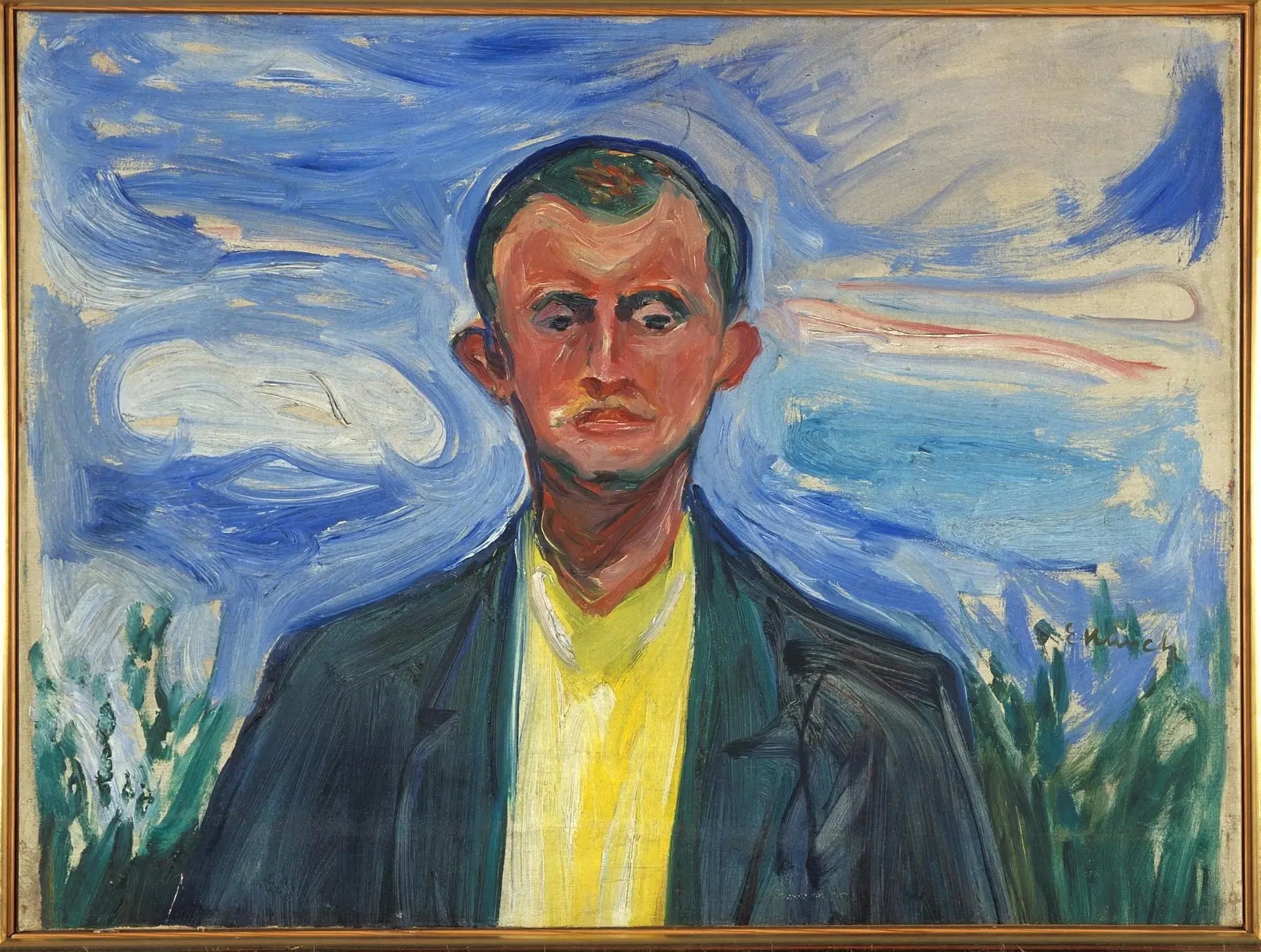 Autoportrait sur un ciel bleu - Edvard Munch image 1 reproduction d’œuvre d’art à l’huile