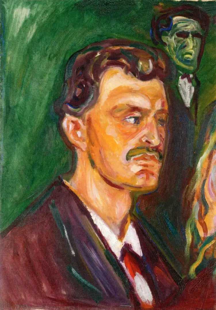 Autoportrait sur un fond vert - Edvard Munch image 1 reproduction réalisée par Alpha Reproduction