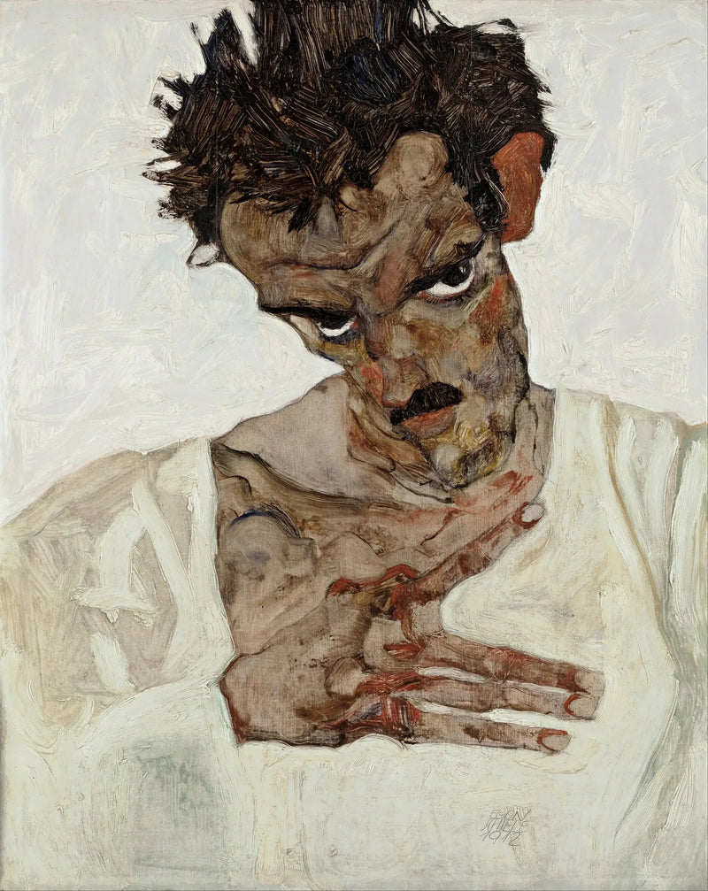 Autoportrait tête baissée - Egon Schiele