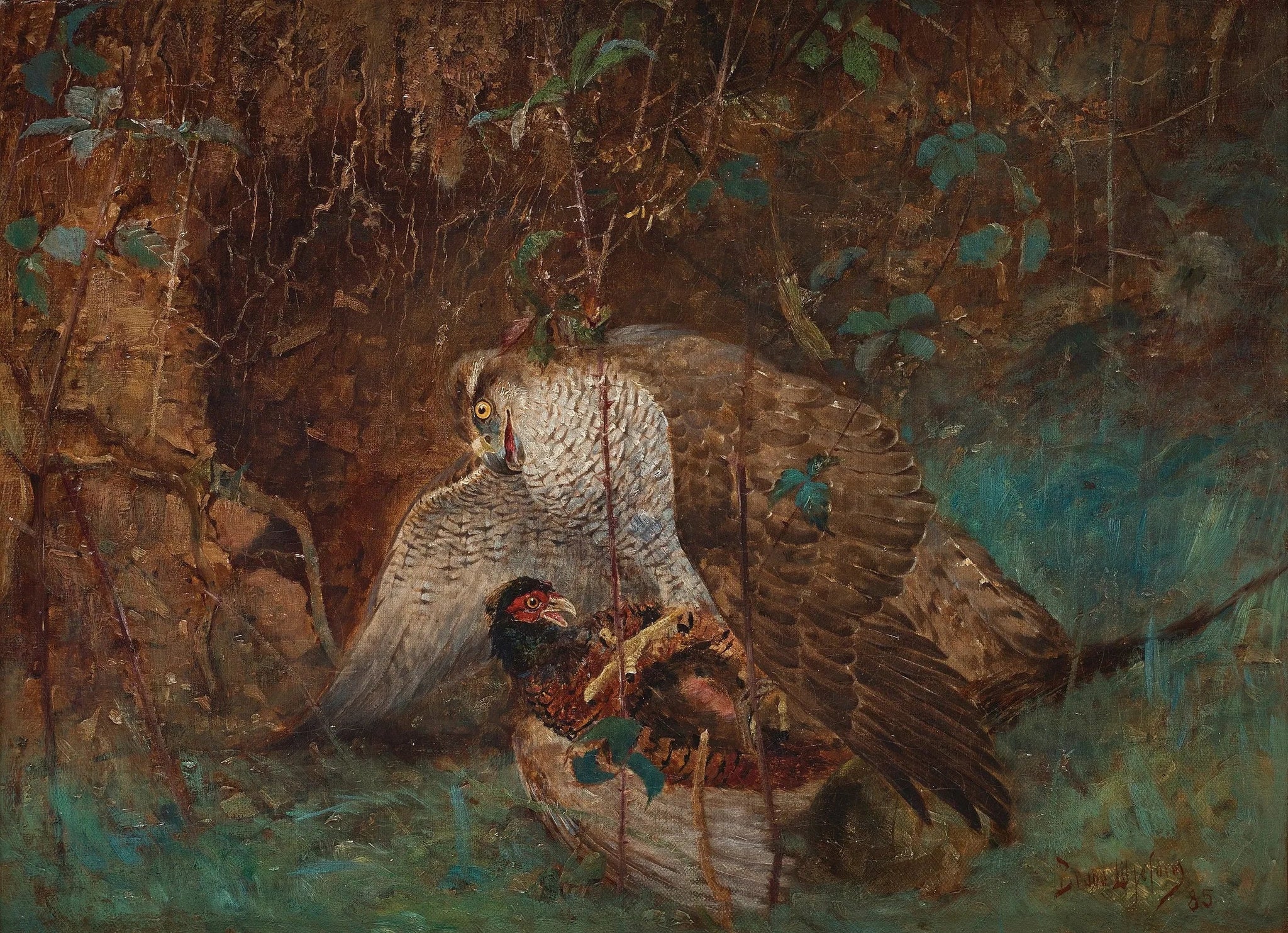 Autour des palombes et faisan - Bruno Liljefors image 1 reproduction artisanale de tableau