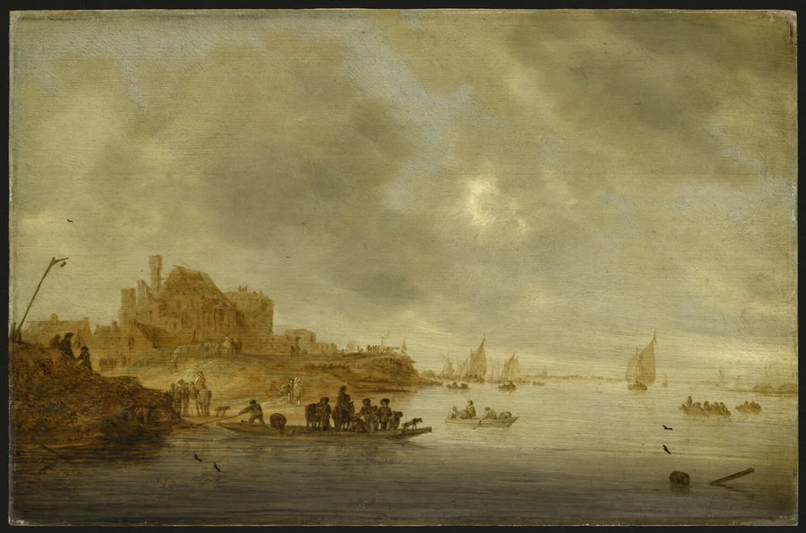 Le Bac : vue des fortifications du château de Gennep avec un bac à l'embouchure de la Niers dans la Meuse - Salomon van Ruysdael