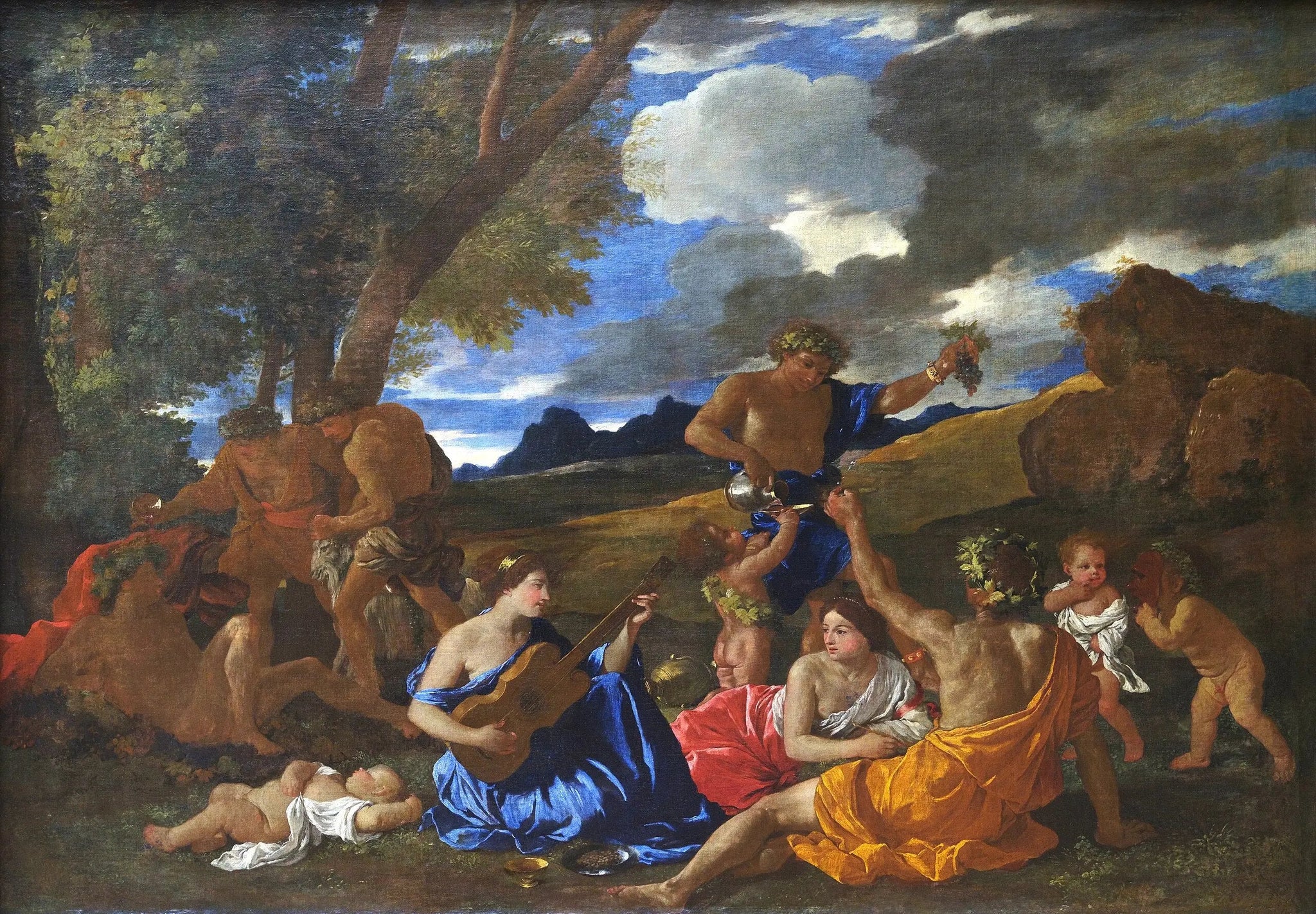 Bacchanale à la joueuse de guitare - Nicolas Poussin image 1 reproduction artisanale de tableau