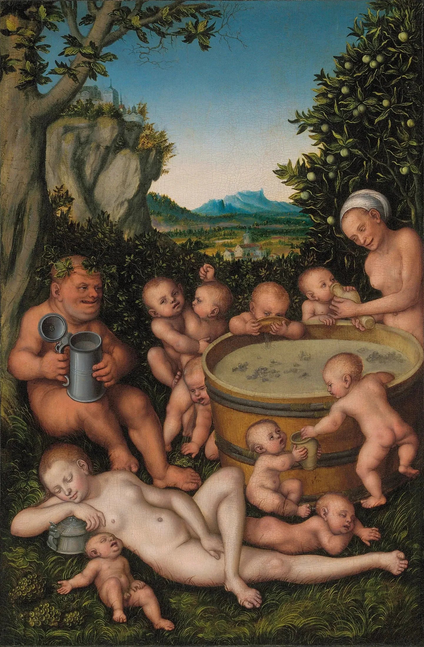 Bacchus à la cuve à vin - Lucas Cranach the Elder image 1 reproduction artisanale de tableau