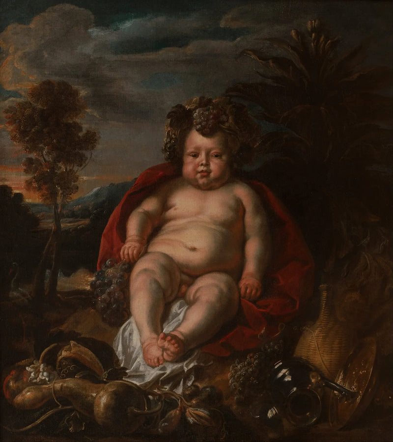 Bacchus enfant assis dans un paysage. - Jacob Jordaens