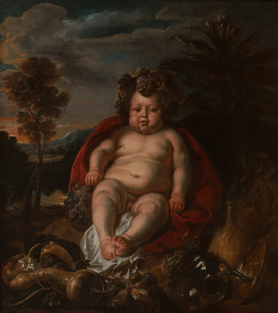 Bacchus enfant assis dans un paysage. - Jacob Jordaens