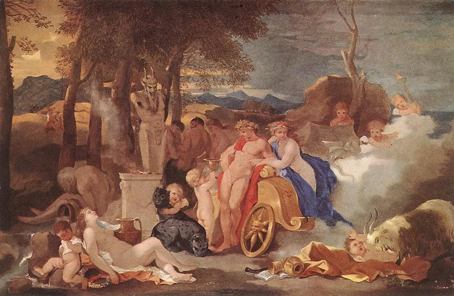 Bacchus et Cérès avec des nymphes et des satyres - Sébastien Bourdon image 1 copie de tableau peinte à la main