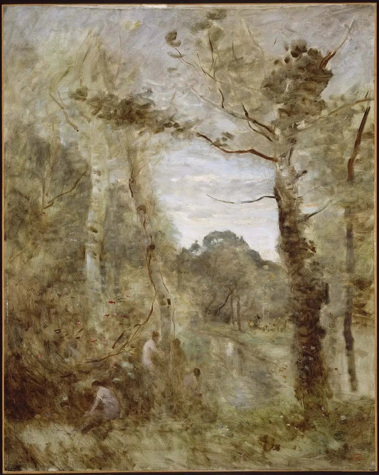 Baigneurs dans une clairière - Jean-Baptiste Camille Corot image 1 reproduction de peinture à l’huile