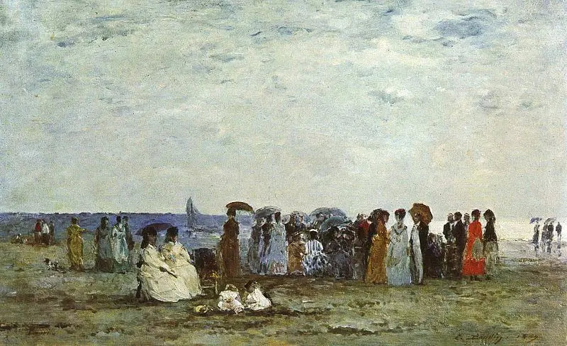 Baigneurs sur la plage de Trouville - Eugène Boudin image 1 copie peinte à la main à l’huile