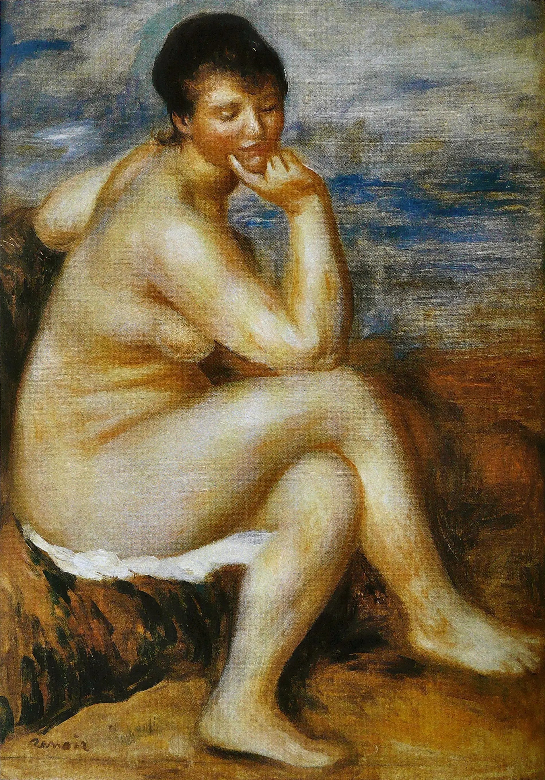Baigneuse assise sur un rocher - Pierre-Auguste Renoir image 1 copie de tableau peinte à la main