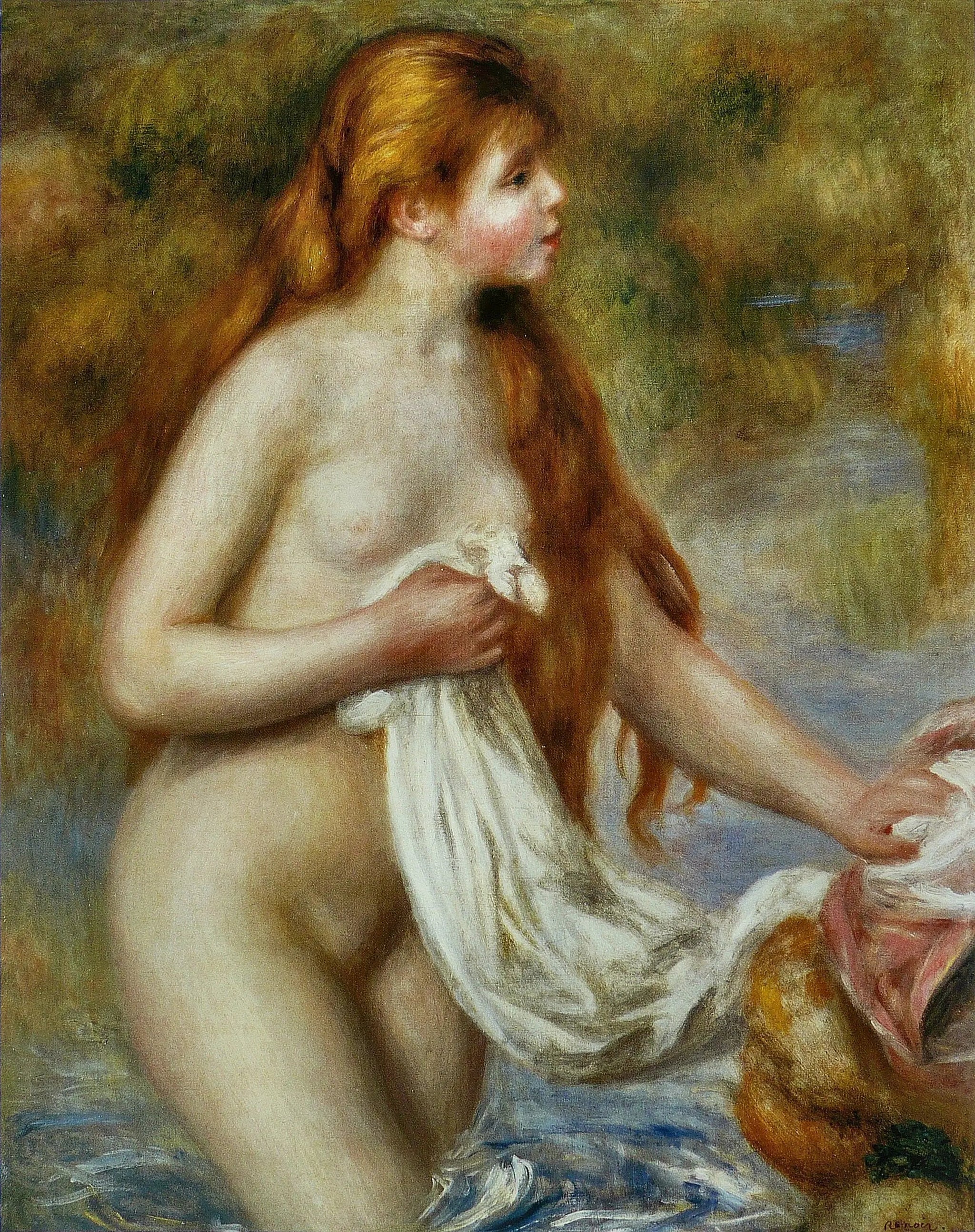 Baigneuse aux cheveux longs - Pierre-Auguste Renoir image 1 reproduction artisanale de tableau