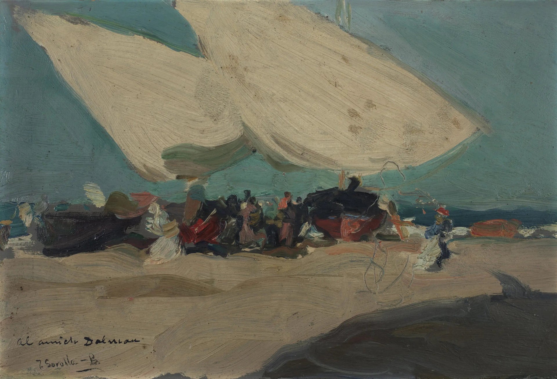 Barcas y pescadoras, Playa de Valencia - Joaquín Sorolla image 1 copie peinte à la main à l’huile