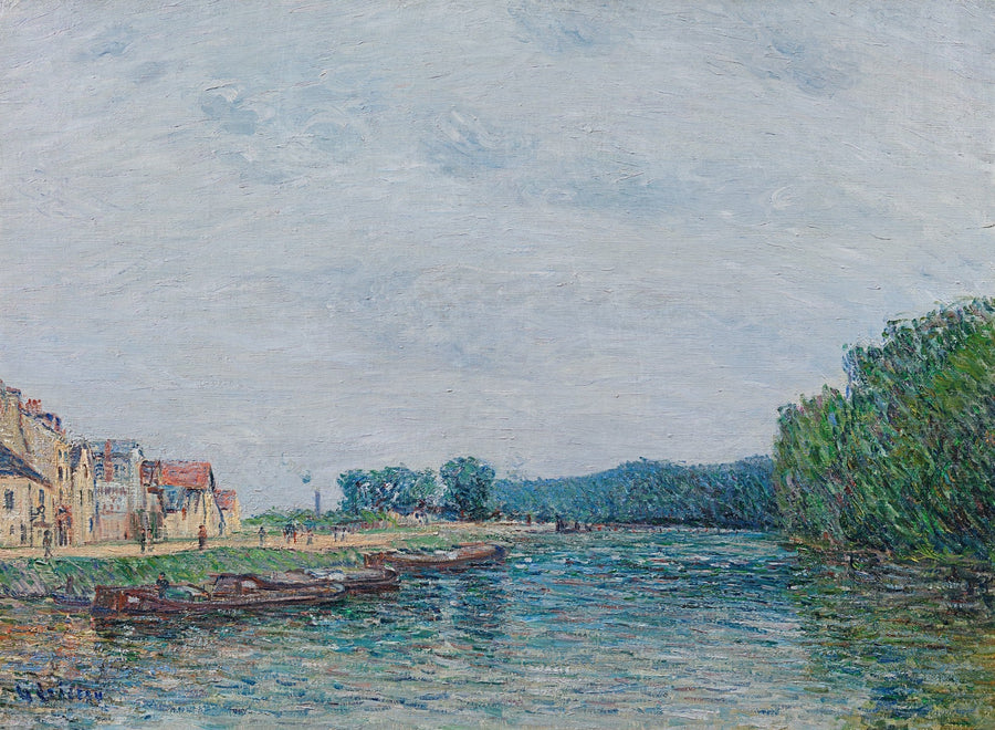 Barques, quai du Pothuis à Pontoise - Gustave Loiseau image 1 copie de tableau peinte à la main