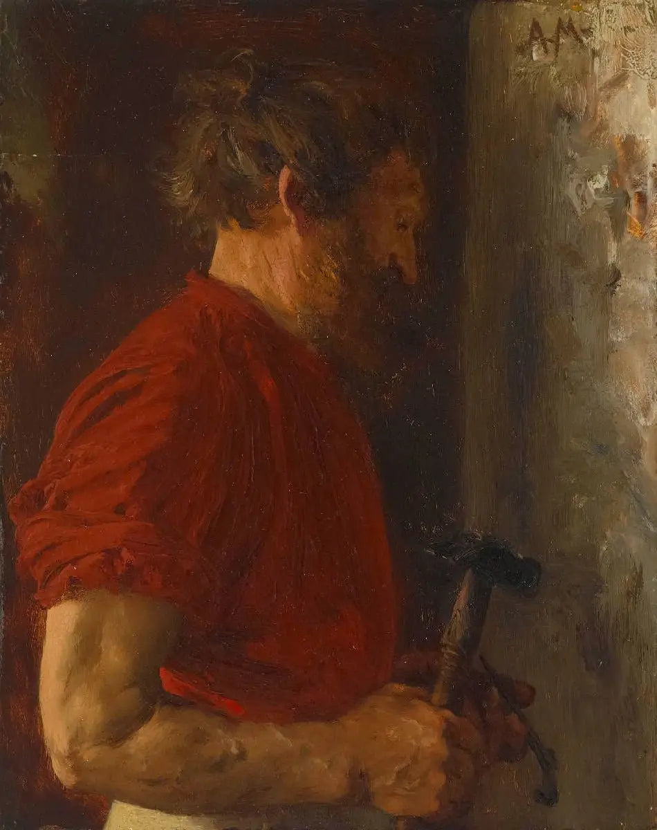 Bärtiger Arbeiter - Adolph von Menzel image 1 reproduction de peinture à l’huile