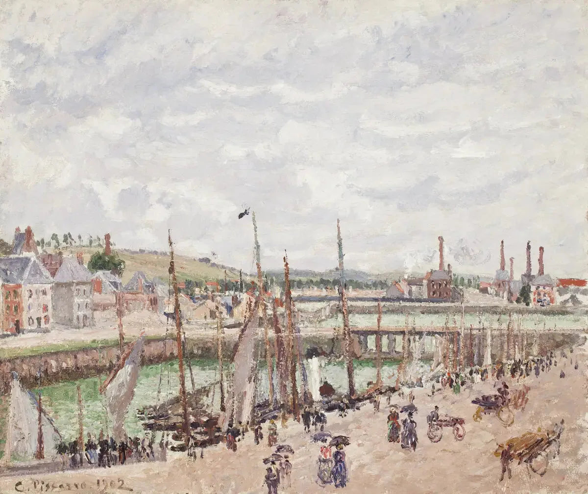 Bassins Duquesne et Berrigny à Dieppe, temps gris - Camille Pissarro image 1 reproduction artisanale de tableau