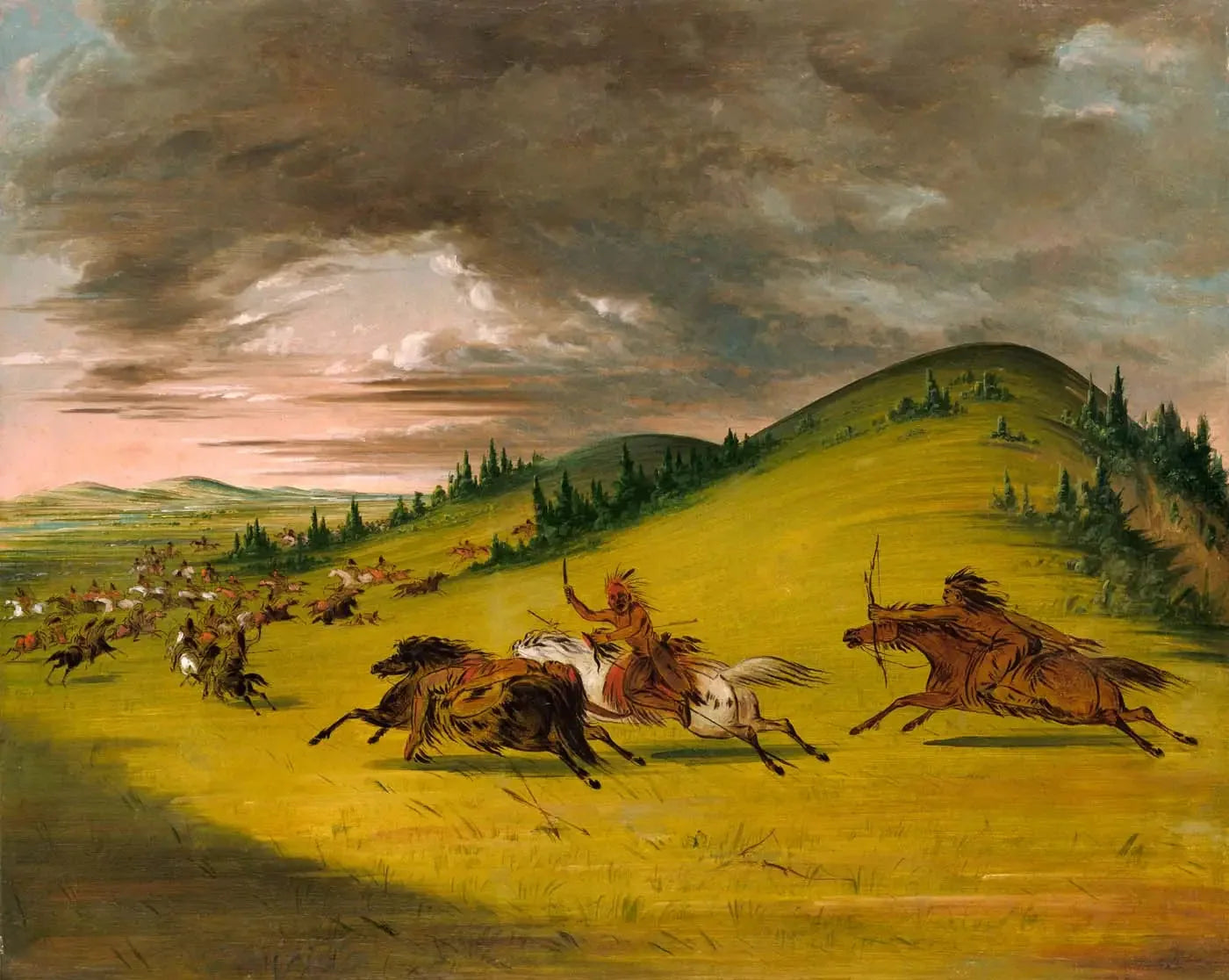 Bataille entre Sioux et Sac et Fox - George Catlin image 1 copie peinte à la main à l’huile