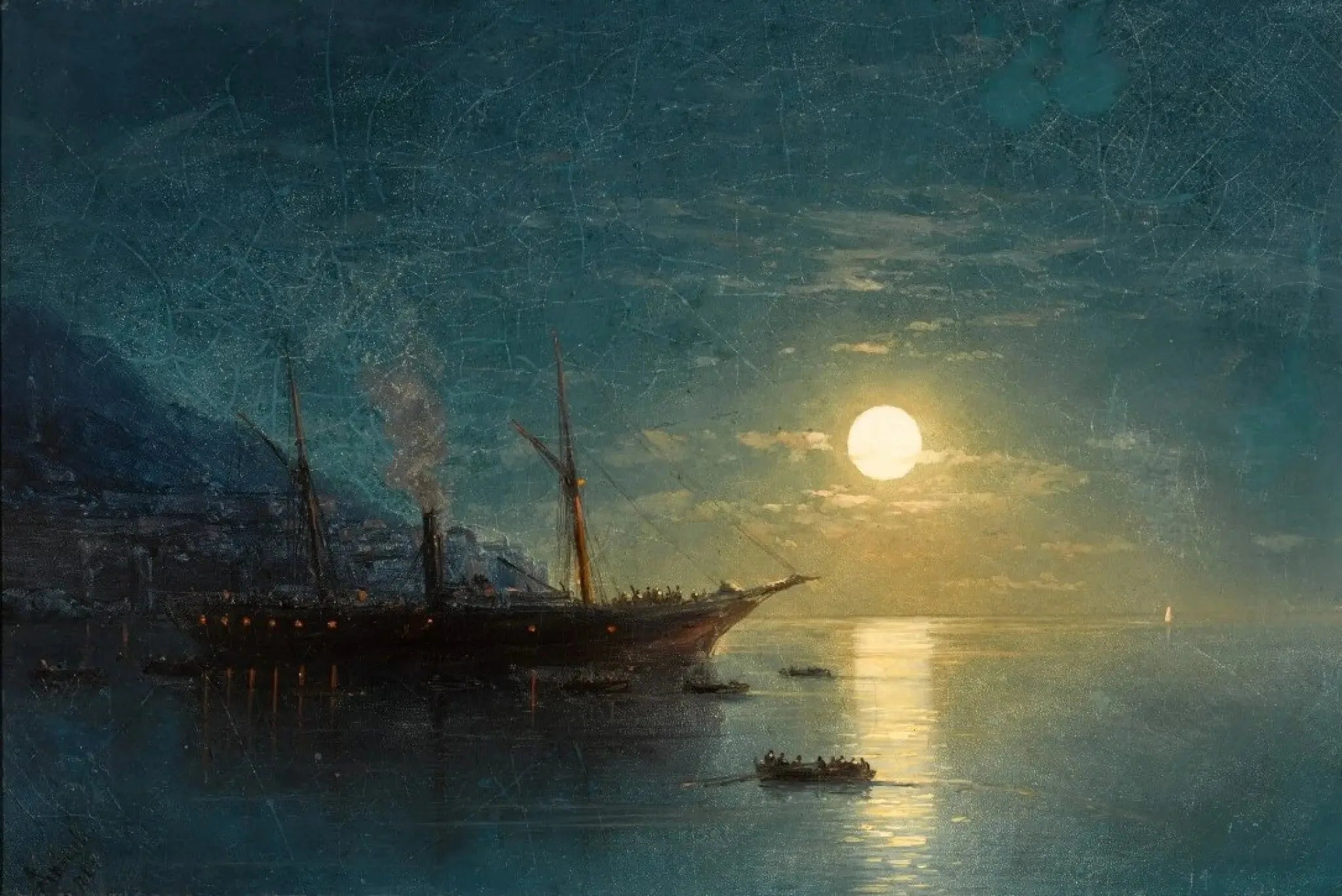Bateau à vapeur par une nuit de clair de lune - Ivan Aïvazovski image 1 reproduction d’œuvre d’art à l’huile