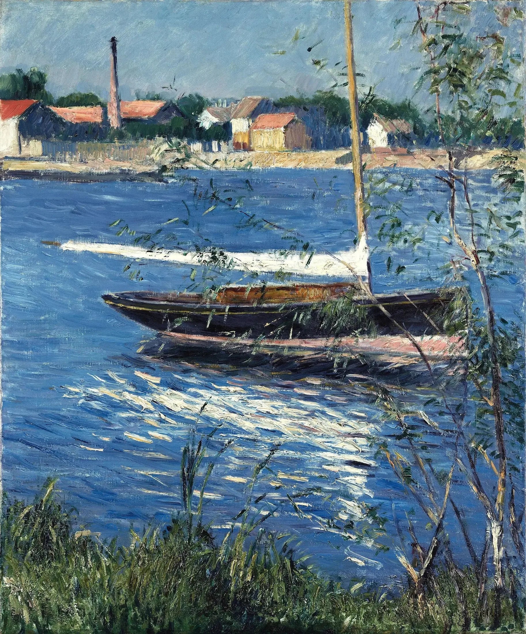 Bateau au mouillage sur la Seine à Argenteuil - Gustave Caillebotte image 1 copie peinte à la main à l’huile