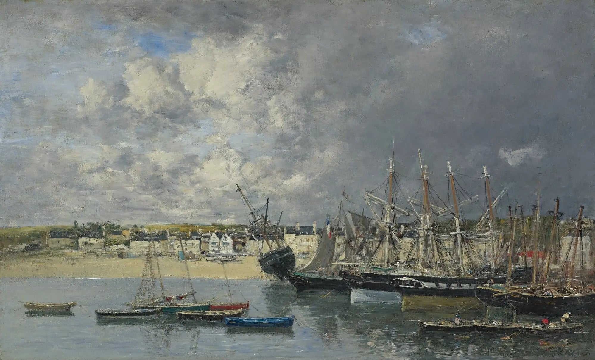 Bateaux à l'Ancre dans le port, Portrieux - Eugène Boudin image 1 copie peinte à la main à l’huile
