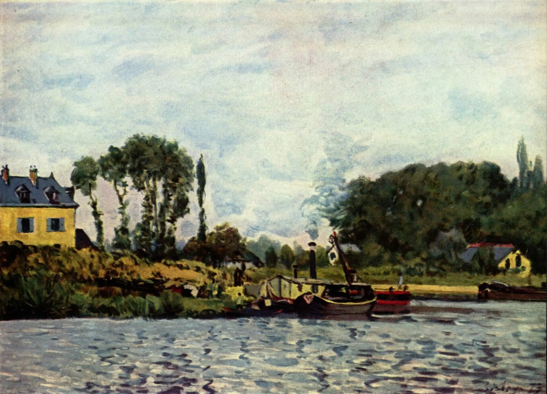 Bateaux à l'écluse de Bougival - Alfred Sisley image 1 reproduction de peinture à l’huile