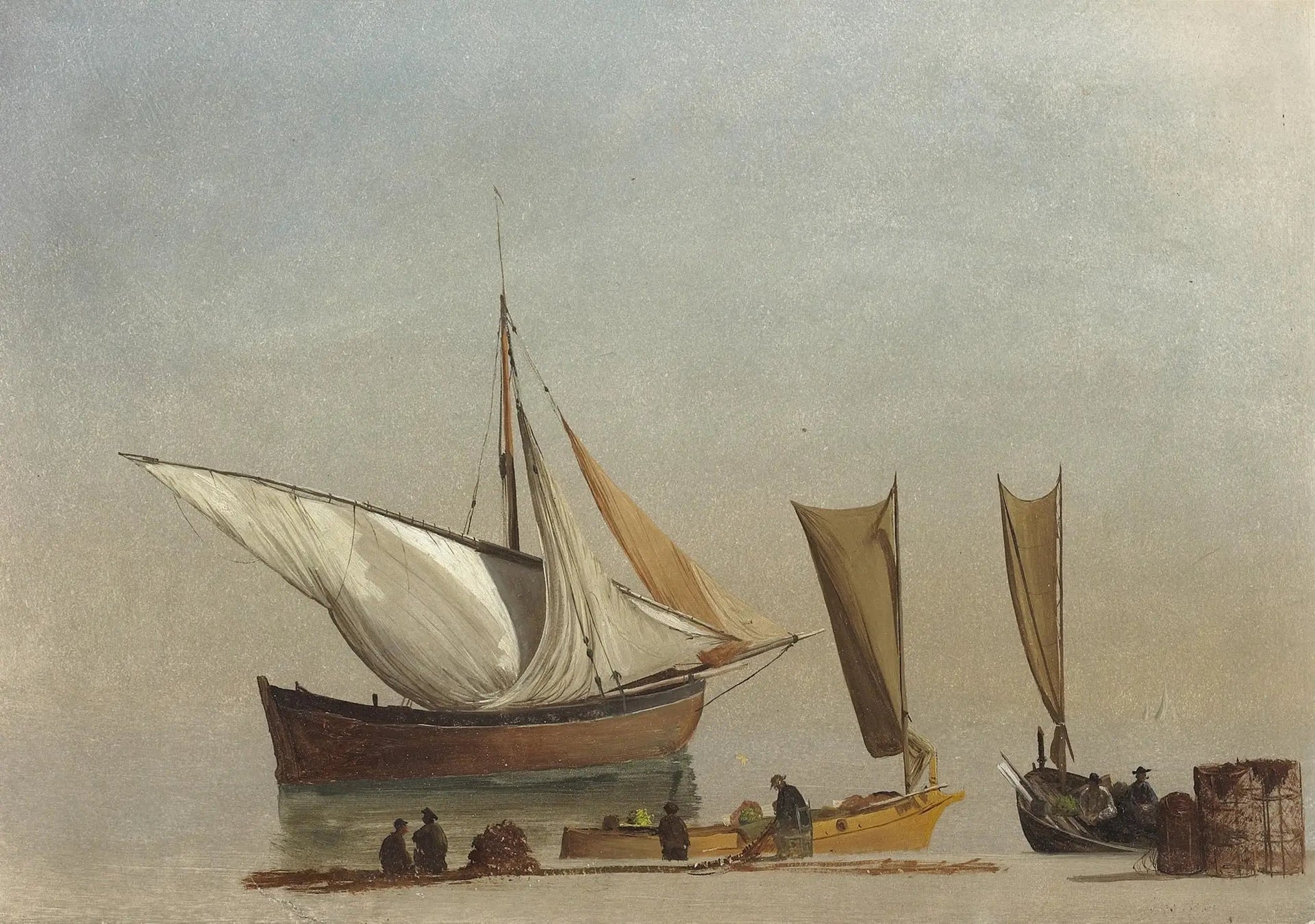 Bateaux de pêche - Albert Bierstadt image 1 tableau peint à l’huile sur toile