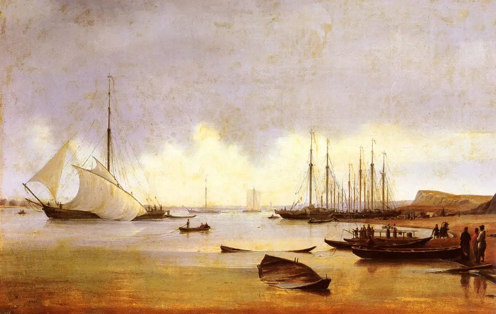 Bateaux de pêche au large d'une jetée - Alexandre Ivanov image 1 reproduction de peinture à l’huile
