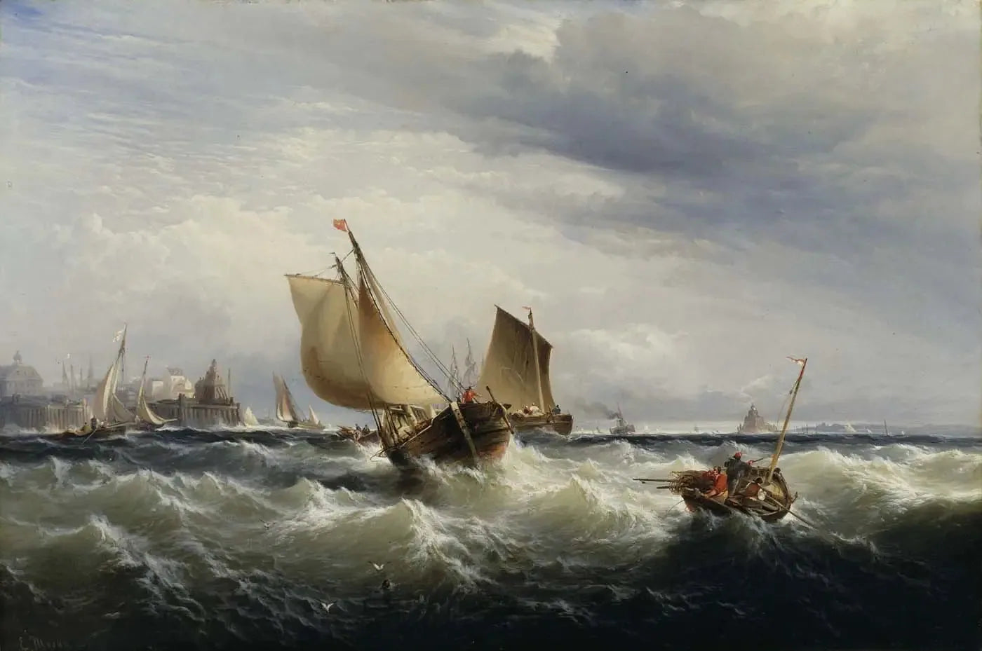 Bateaux de pêche s'approchant du vent - Edward Moran image 1 reproduction artisanale de tableau