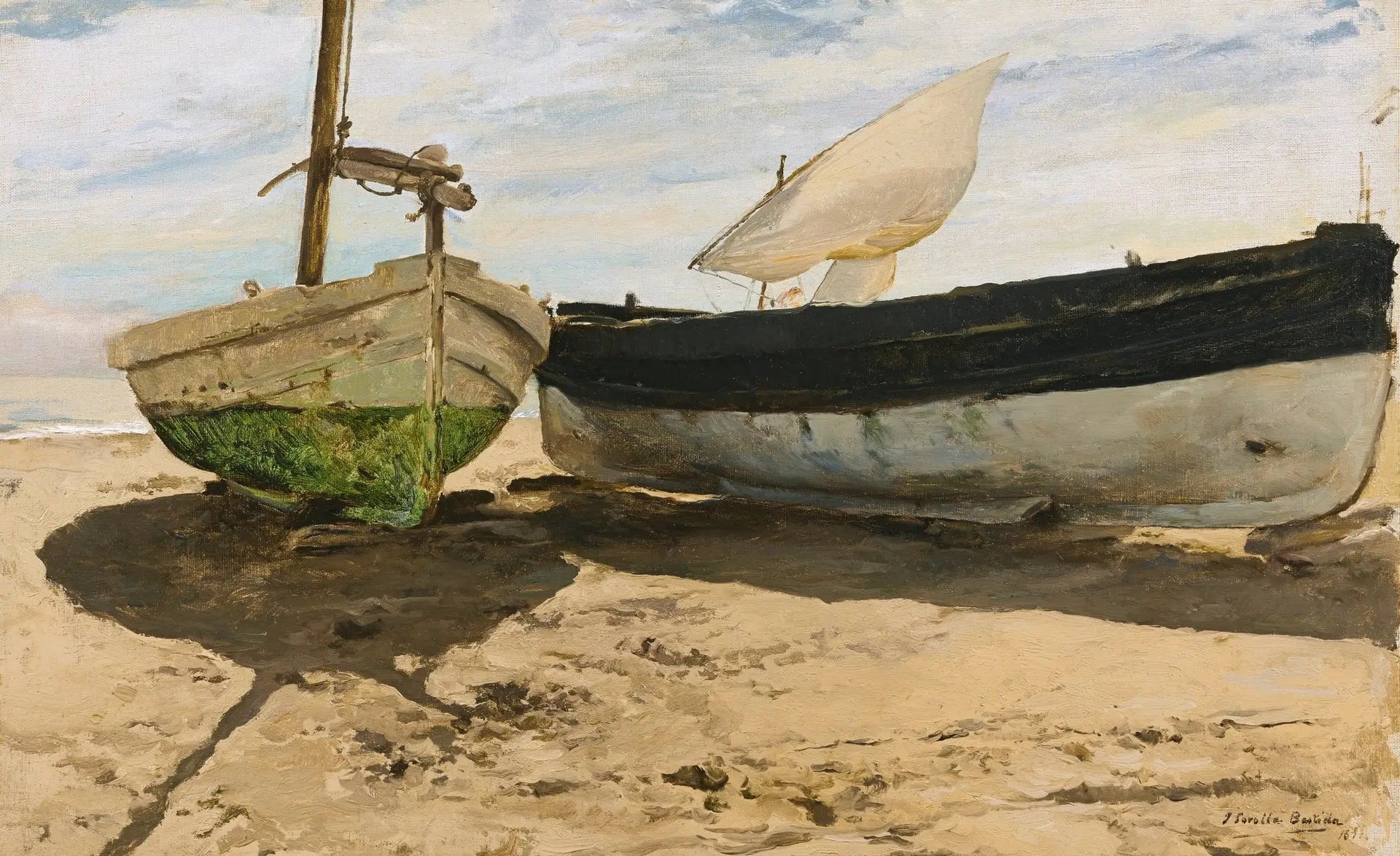 Bateaux de pêche sur la plage, Valence - Joaquín Sorolla image 1 reproduction artisanale de tableau
