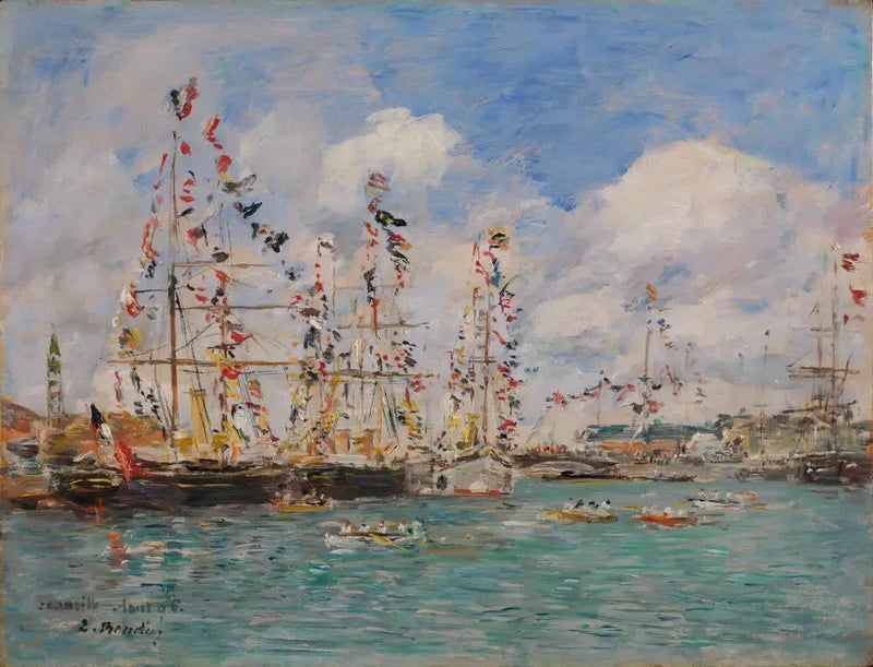 Bateaux décorés de drapeaux dans le port de Deauville - Eugène Boudin