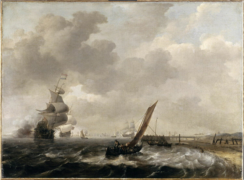 Bateaux hollandais au large d une cote sableuse - Ludolf Backhuysen