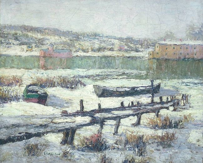 Bateaux pris dans la neige - Ernest Lawson image 1 copie de tableau peinte à la main