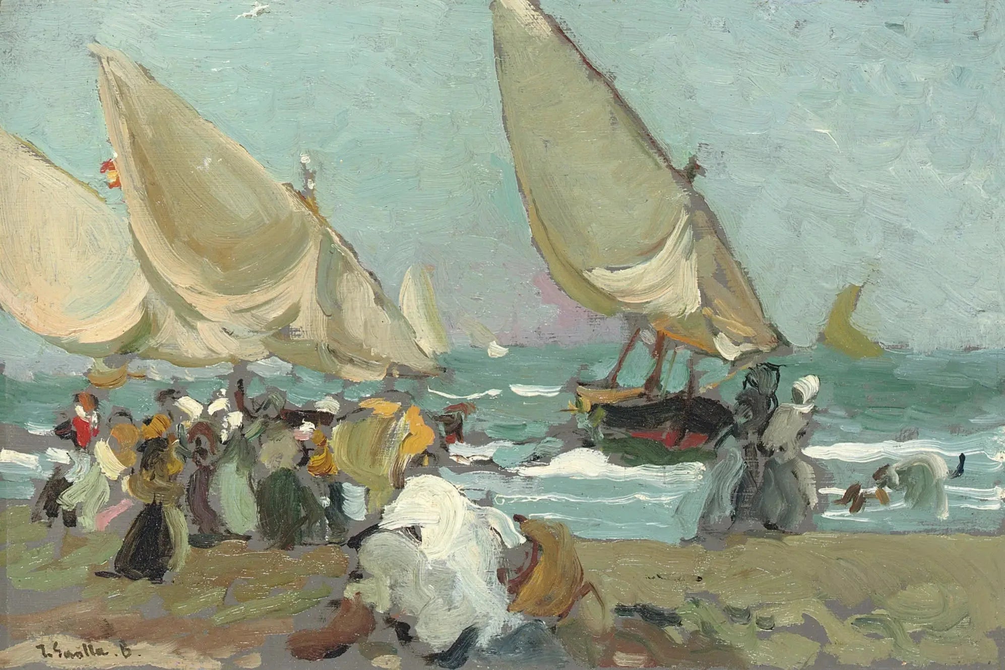 Bateaux sur la plage de Valence - Joaquín Sorolla image 1 tableau peint à l’huile sur toile
