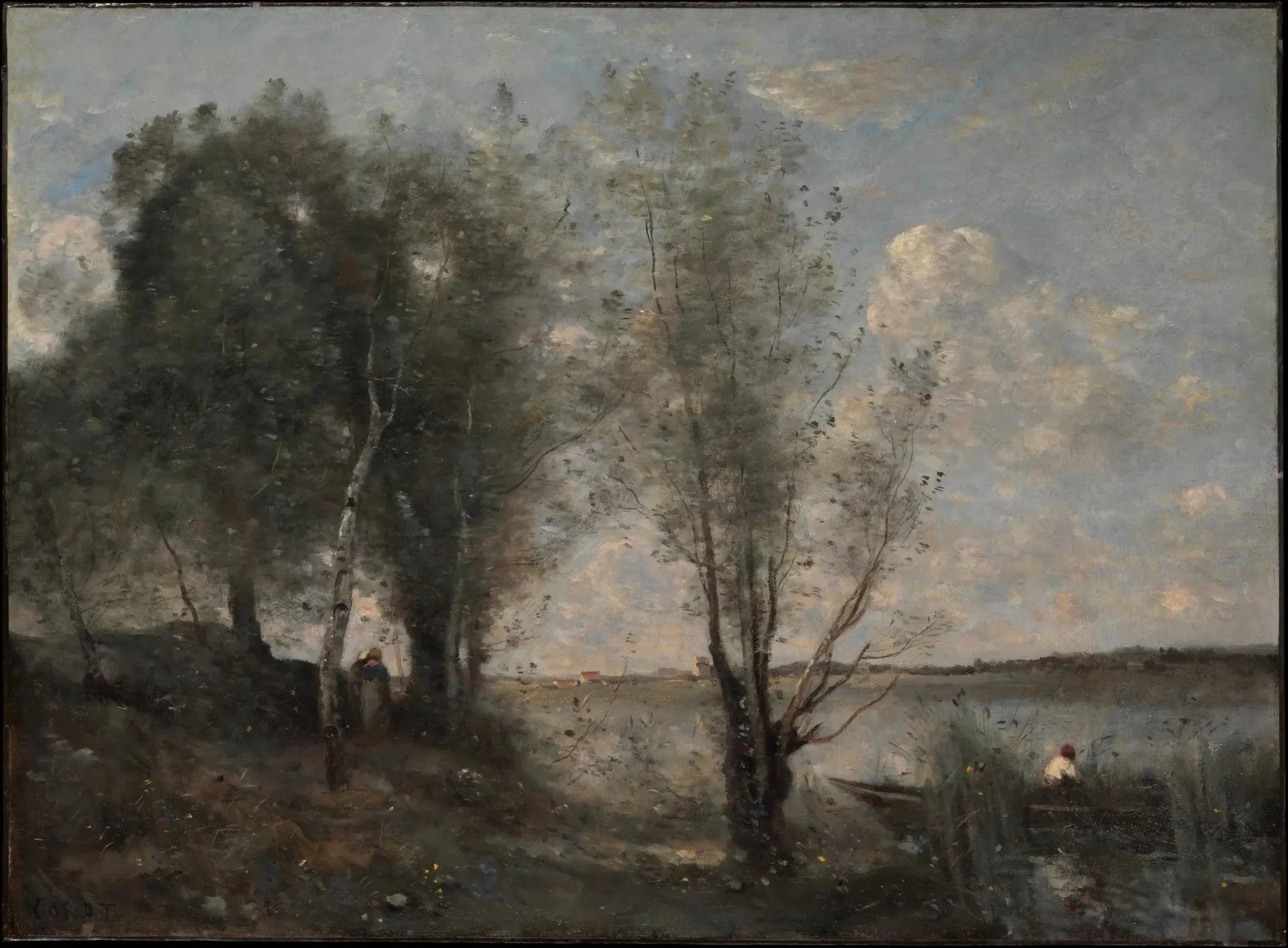 Batelier parmi les roseaux - Jean-Baptiste Camille Corot image 1 reproduction d’œuvre d’art à l’huile