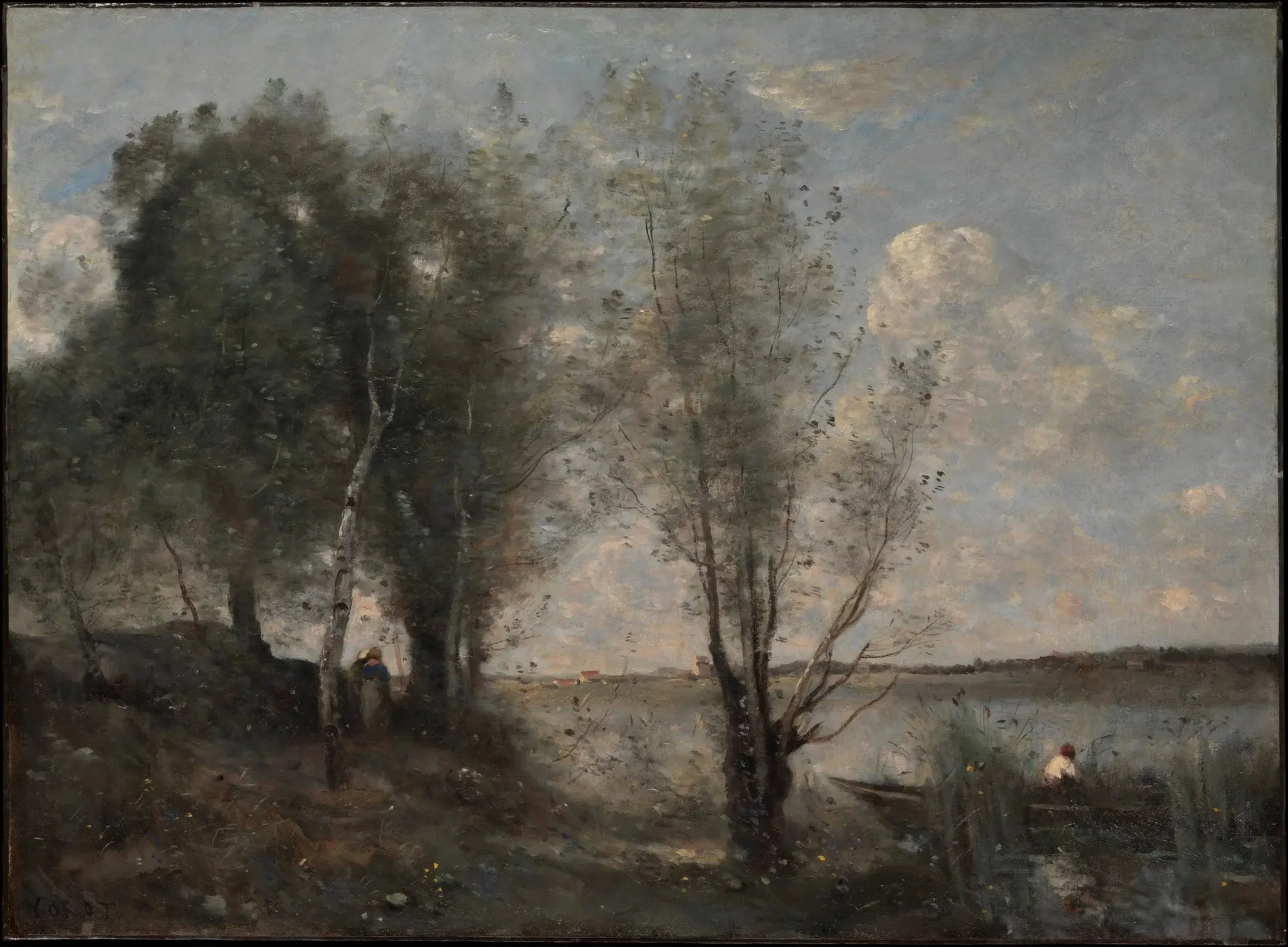 Batelier parmi les roseaux - Jean-Baptiste Camille Corot image 1 reproduction d’œuvre d’art à l’huile