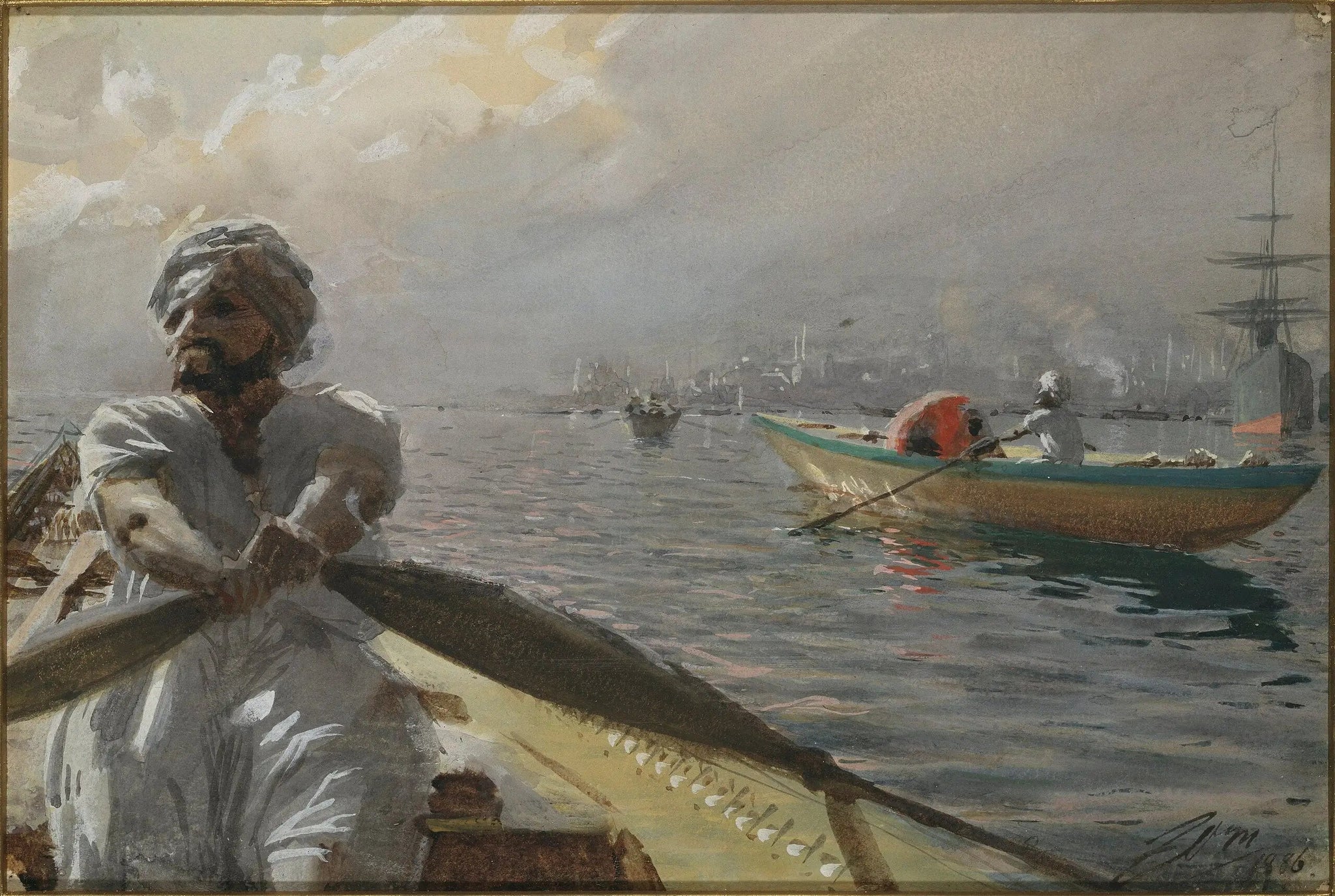 Batelier turc dans le port de Constantinople - Anders Zorn image 1 copie peinte à la main à l’huile