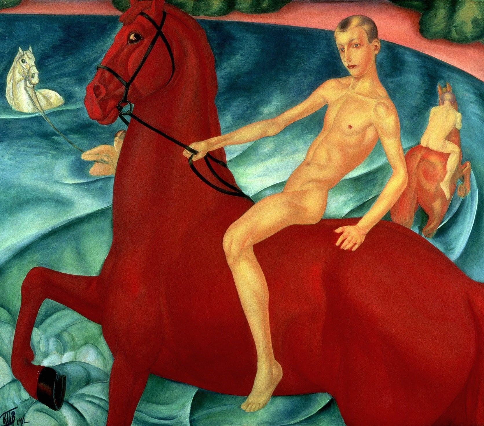 Le Bain du cheval rouge - Kouzma Petrov-Vodkine