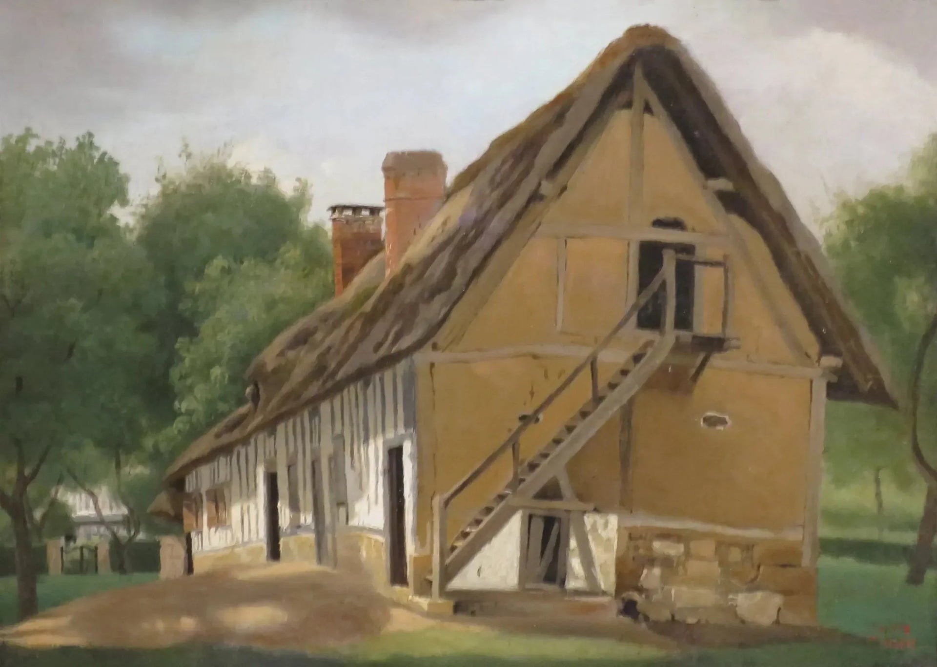 Bâtiment agricole à Bois-Guillaume, près de Rouen - Jean-Baptiste Camille Corot image 1 copie peinte à la main à l’huile