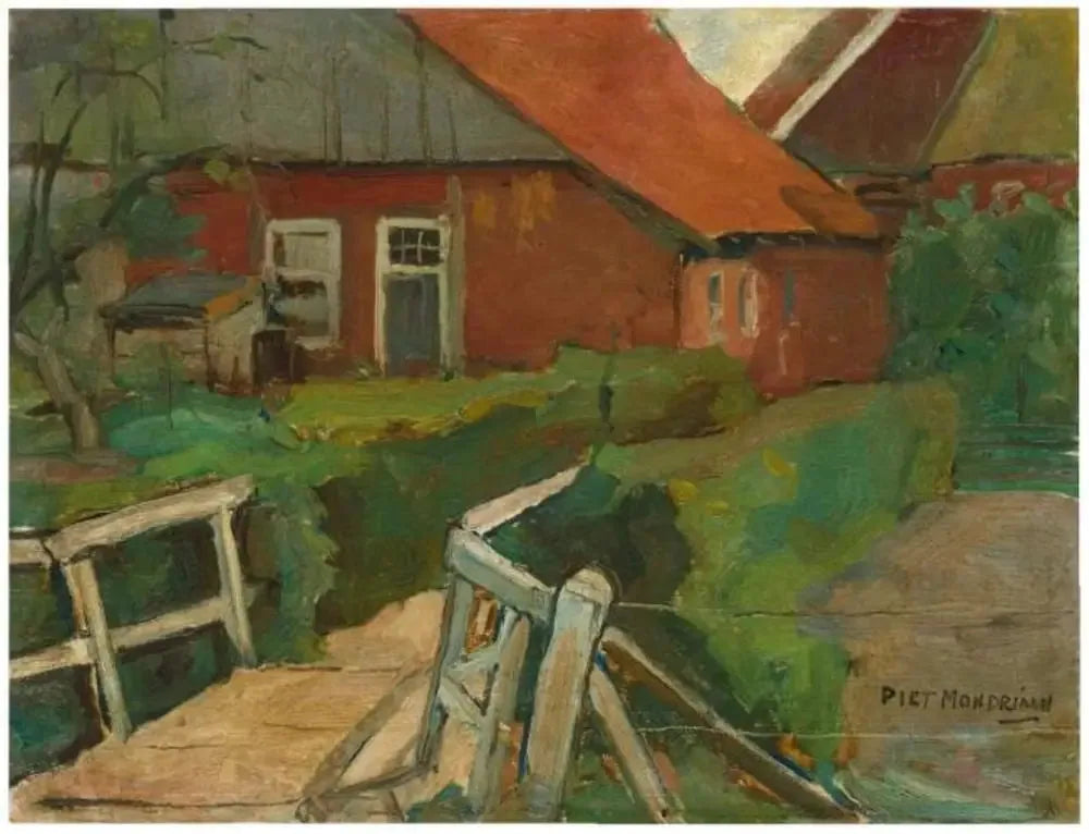 Bâtiments agricoles avec pont - Piet Mondrian image 1 copie peinte à la main à l’huile
