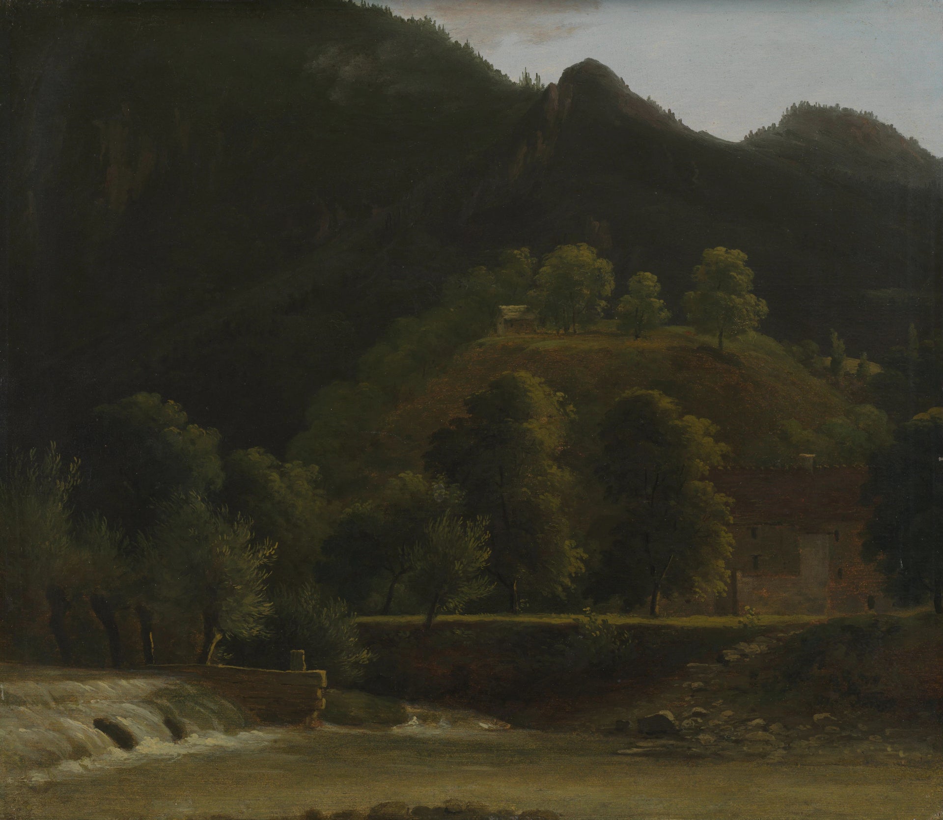 Bâtiments près d'un barrage dans une vallée montagneuse - Jean-Joseph-Xavier Bidauld