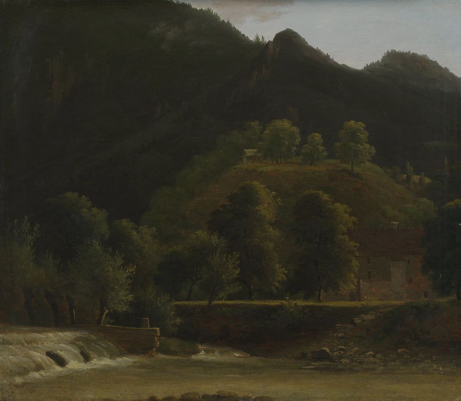 Bâtiments près d'un barrage dans une vallée montagneuse - Jean-Joseph-Xavier Bidauld