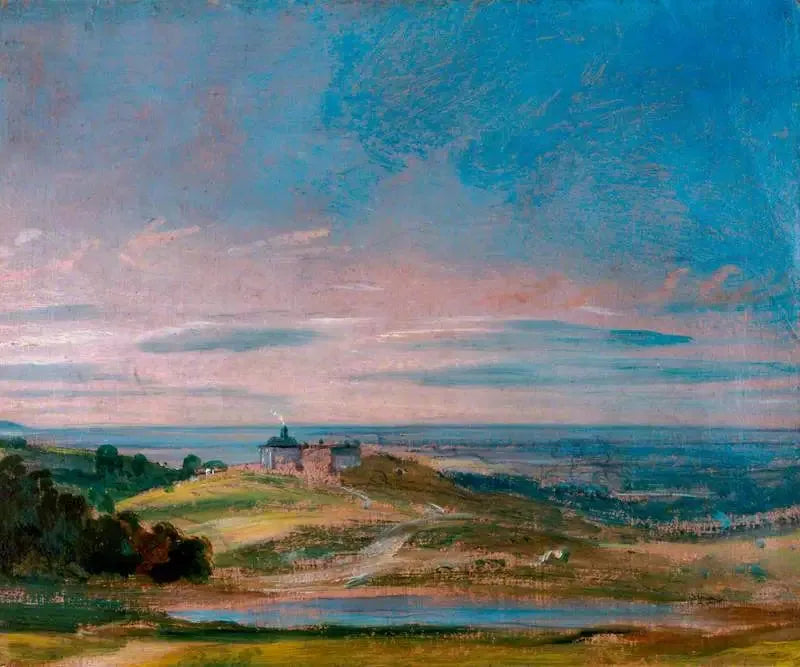 Bâtiments sur un terrain en pente près de Hampstead - John Constable image 1 reproduction artisanale de tableau