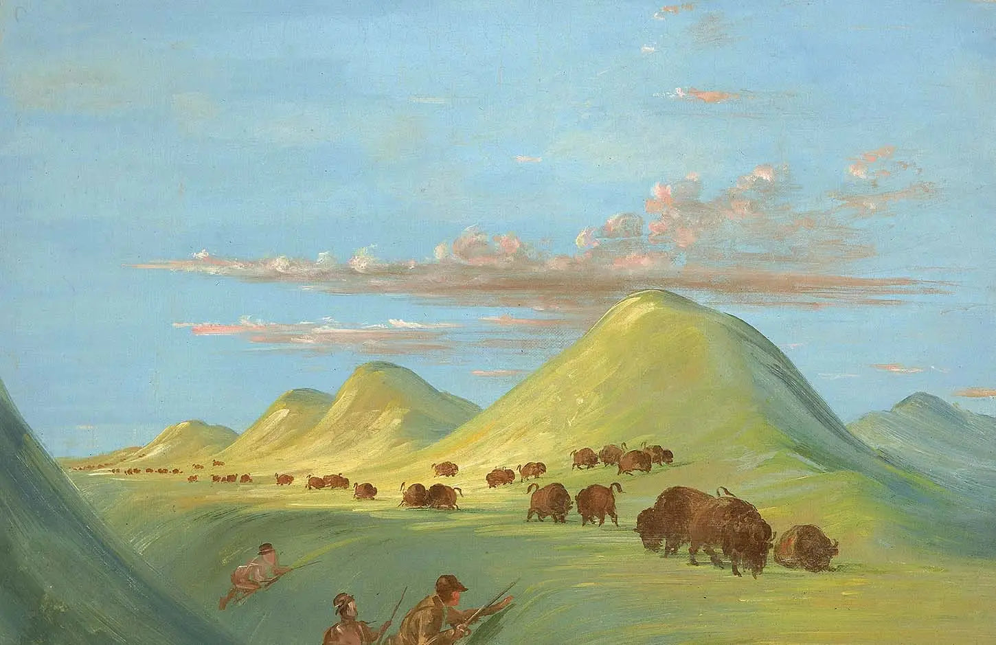 Batiste, Bogard et moi approchant de Buffalo sur le Missouri - George Catlin image 1 reproduction artisanale de tableau