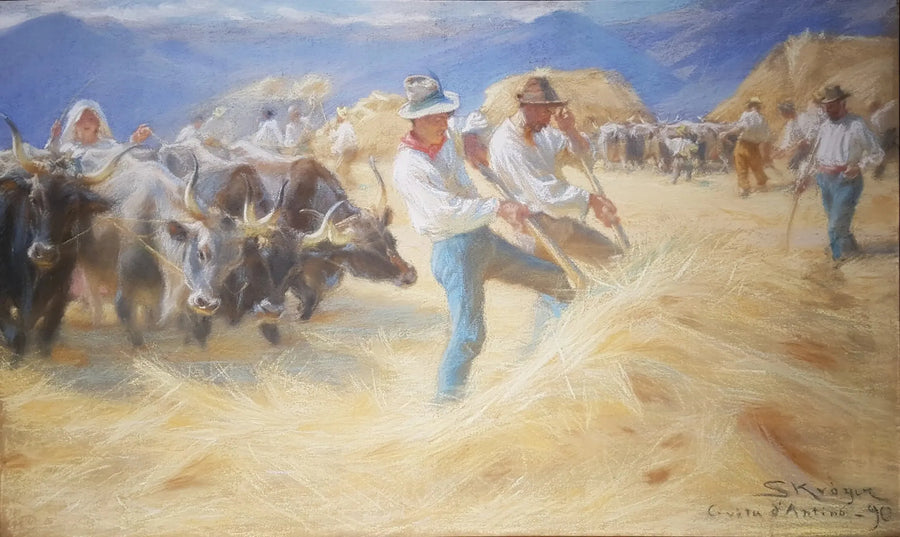 Battage à Civita d'Antino. Pastel - Peder Severin Krøyer
