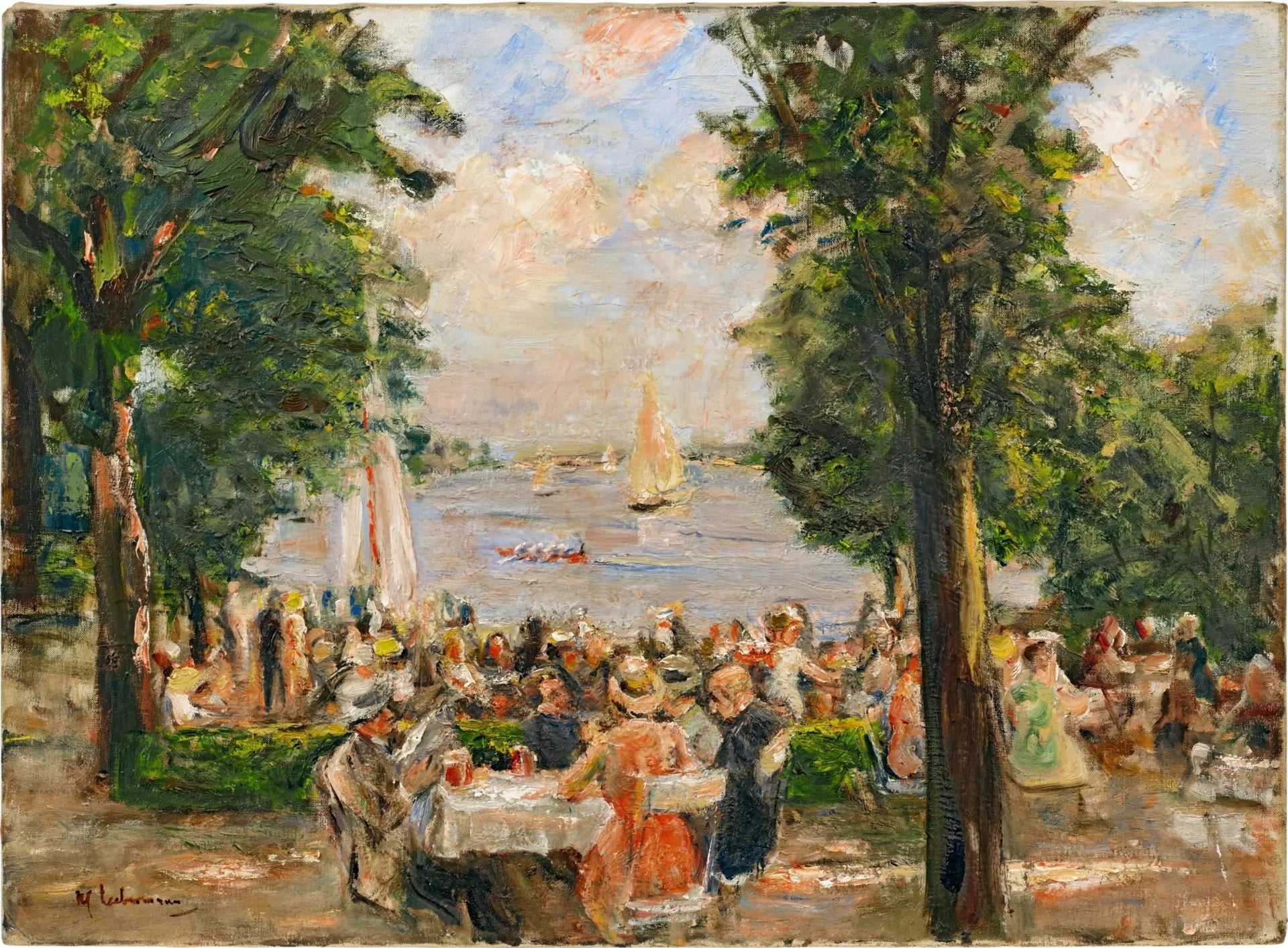 Beergarden près du Wannsee (maison au bord du lac) - Max Liebermann image 1 copie de tableau peinte à la main