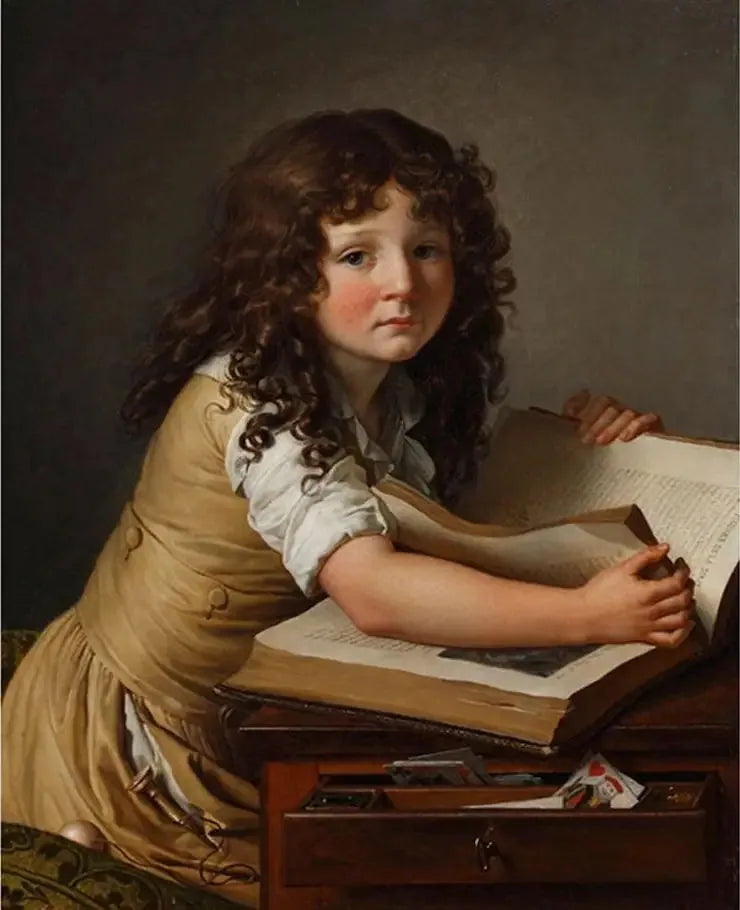 Benoît Agnès Trioson regardant des figures dans un livre - Anne-Louis Girodet image 1 tableau peint à l’huile sur toile