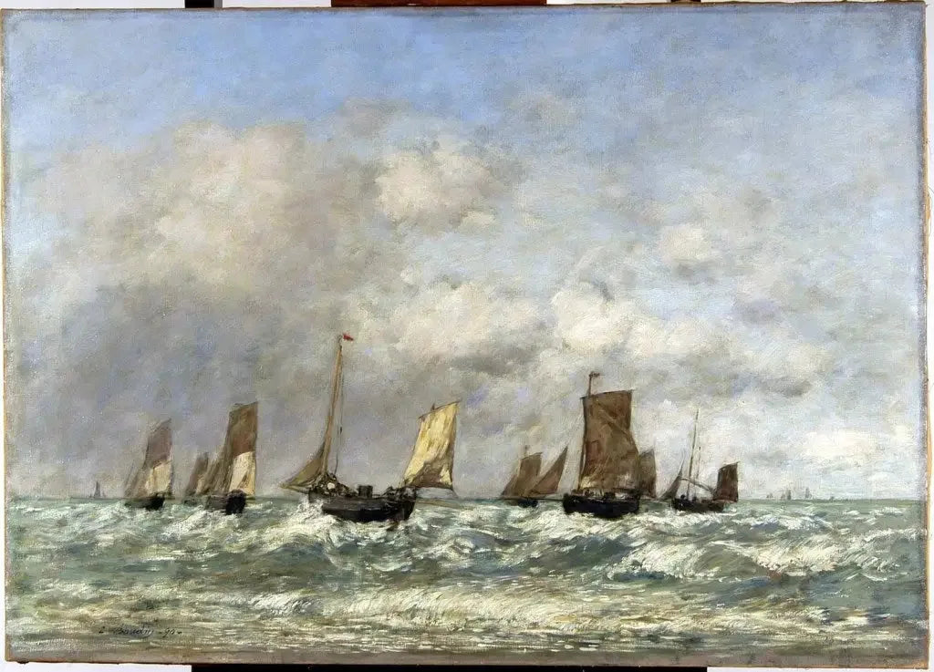Berck : le départ des barques - Eugène Boudin image 1 tableau peint à l’huile sur toile