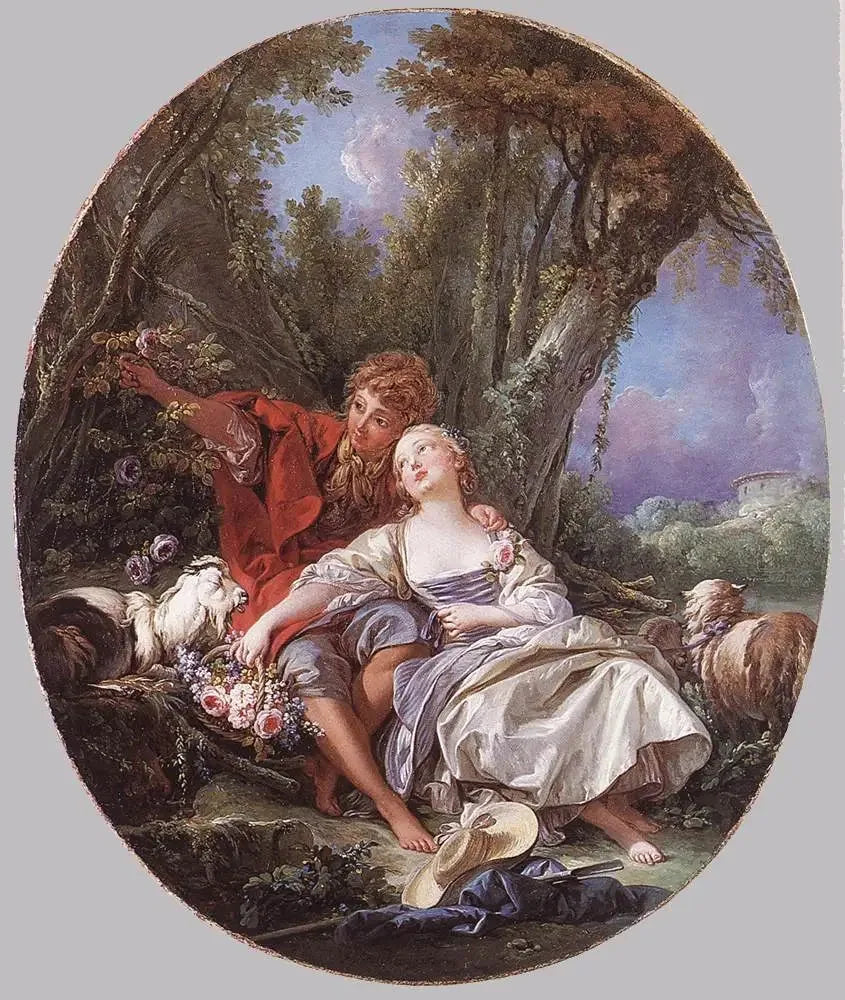 Berger et bergère au repos - François Boucher image 1 tableau peint à l’huile sur toile