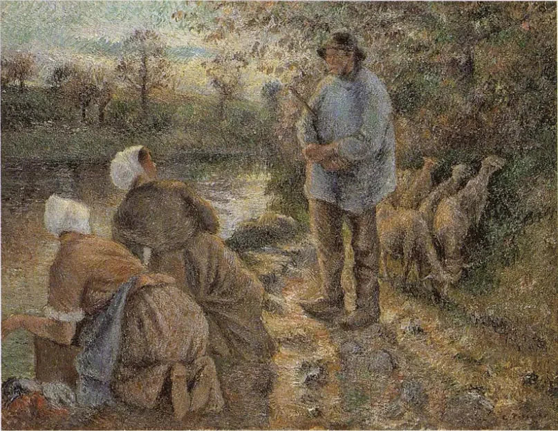 Berger et laveuses à Montfoucault - Camille Pissarro